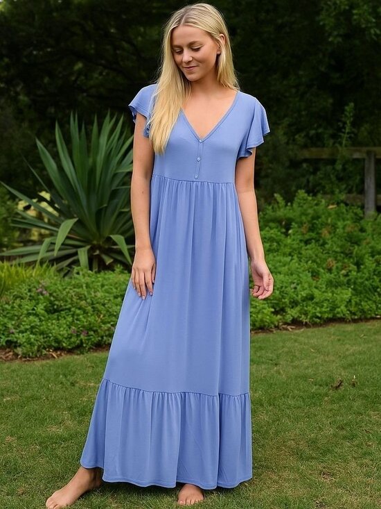See You Monday Dresses & Skirts - See You Monday Blue Ribbed Maxi Dress Babydoll Summer Coastal Resort Travel XL
